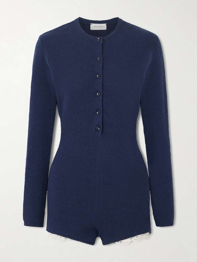 Magda Butrym Lace-trimmed Cotton-blend Terry Playsuit