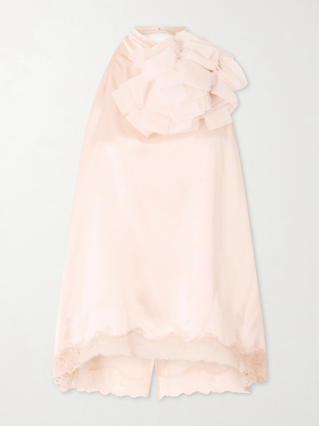 Magda Butrym Appliquéd Lace-trimmed Silk-satin Halterneck Top In Pink