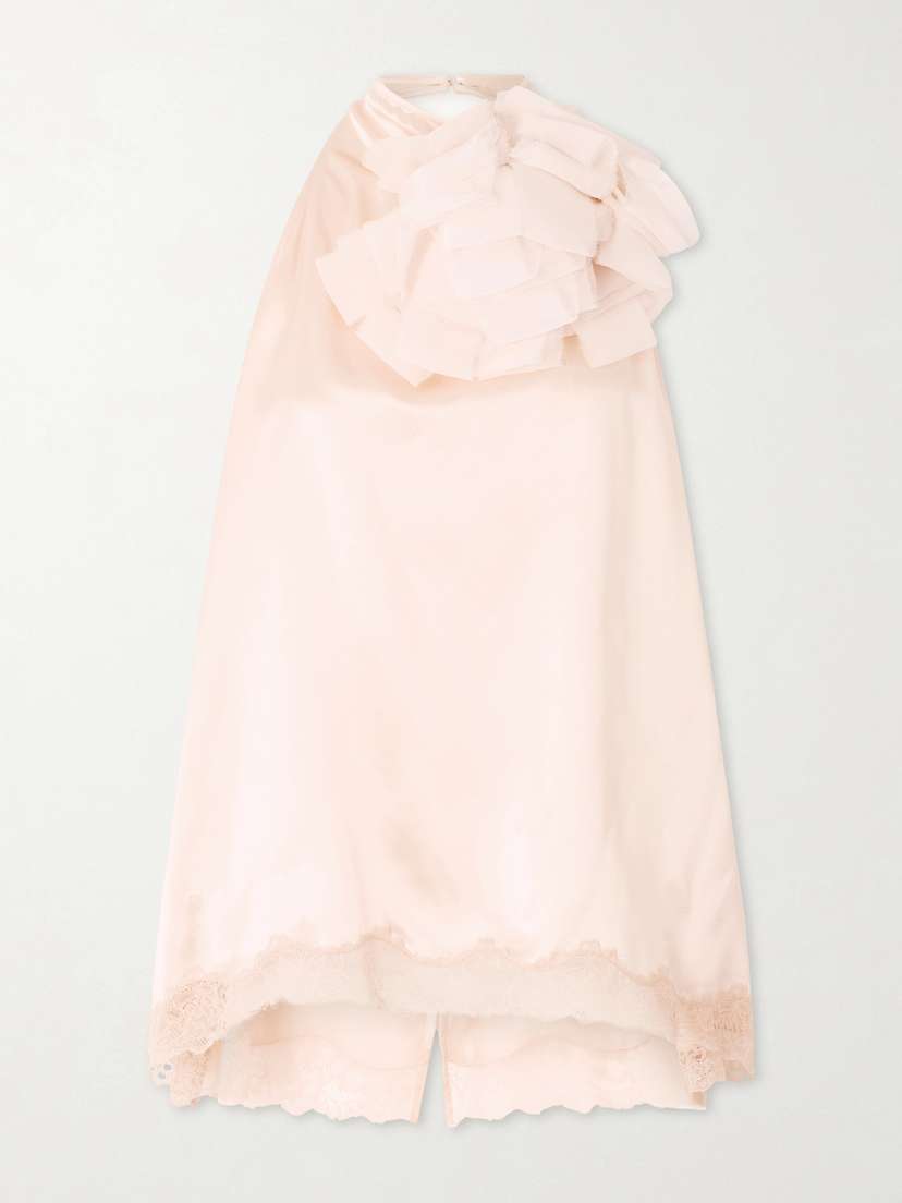 Magda Butrym Appliquéd Lace-trimmed Silk-satin Halterneck Top