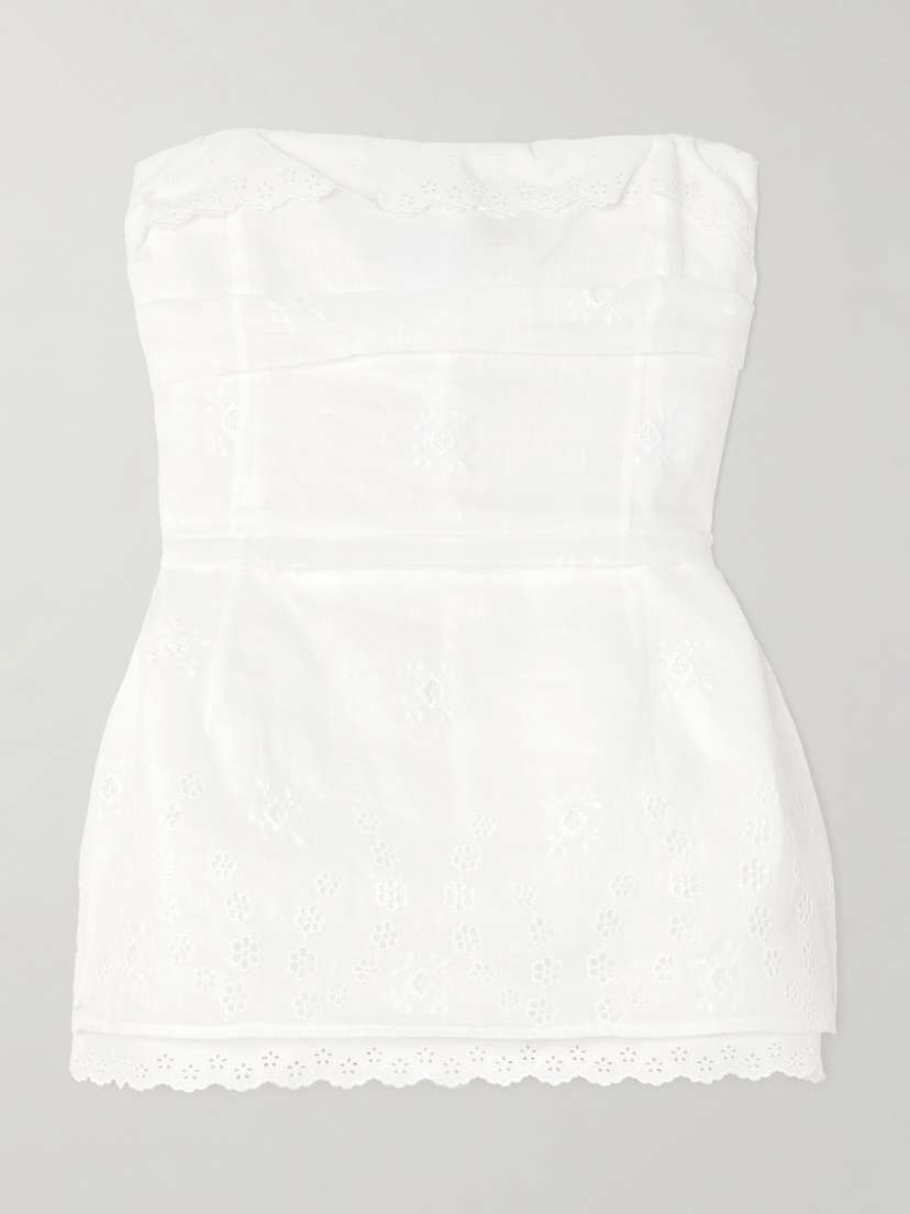 Magda Butrym Scalloped Broderie Anglaise Cotton-blend Peplum Bustier Top