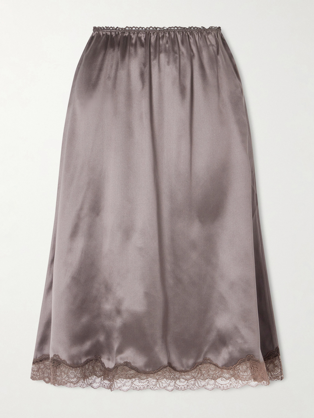 Magda Butrym Lace-trimmed Silk-satin Midi Skirt In Gray
