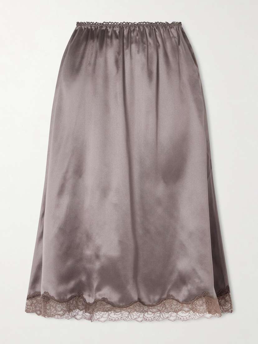 Magda Butrym Lace-trimmed Silk-satin Midi Skirt