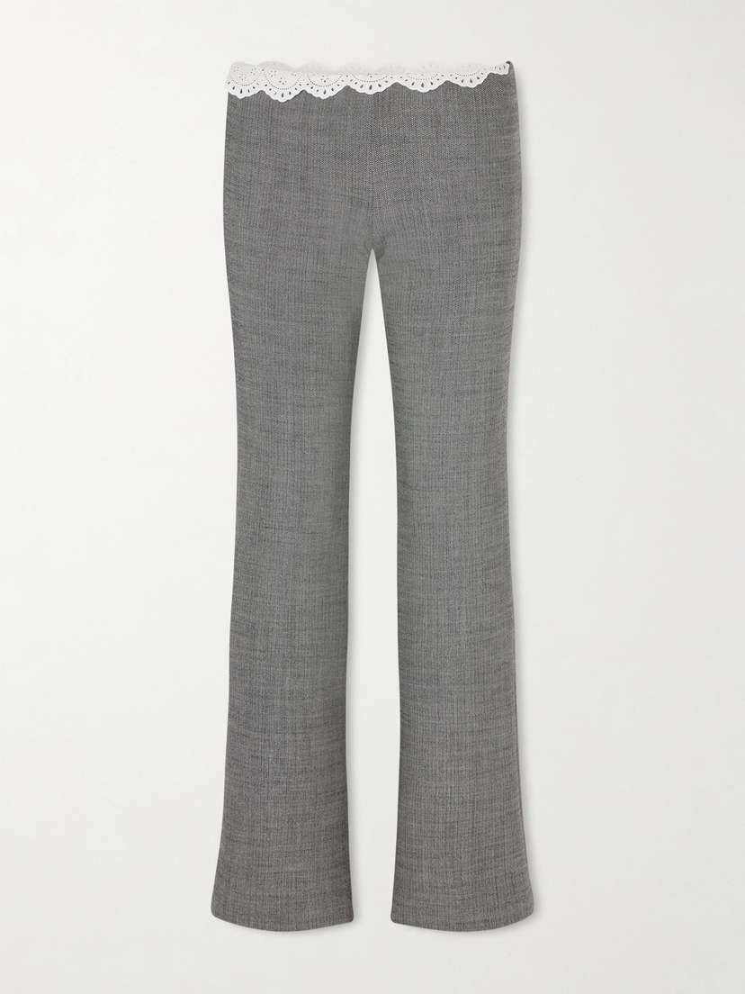 Magda Butrym Broderie Anglaise-trimmed Herringbone Stretch-wool Flared Pants