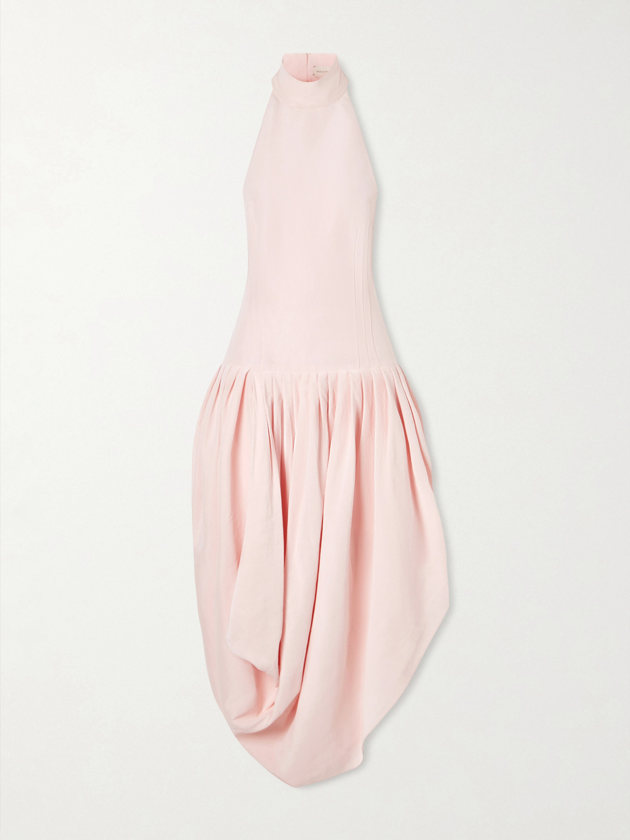 Magda Butrym Pleated Draped Silk Halterneck Midi Dress In Pink