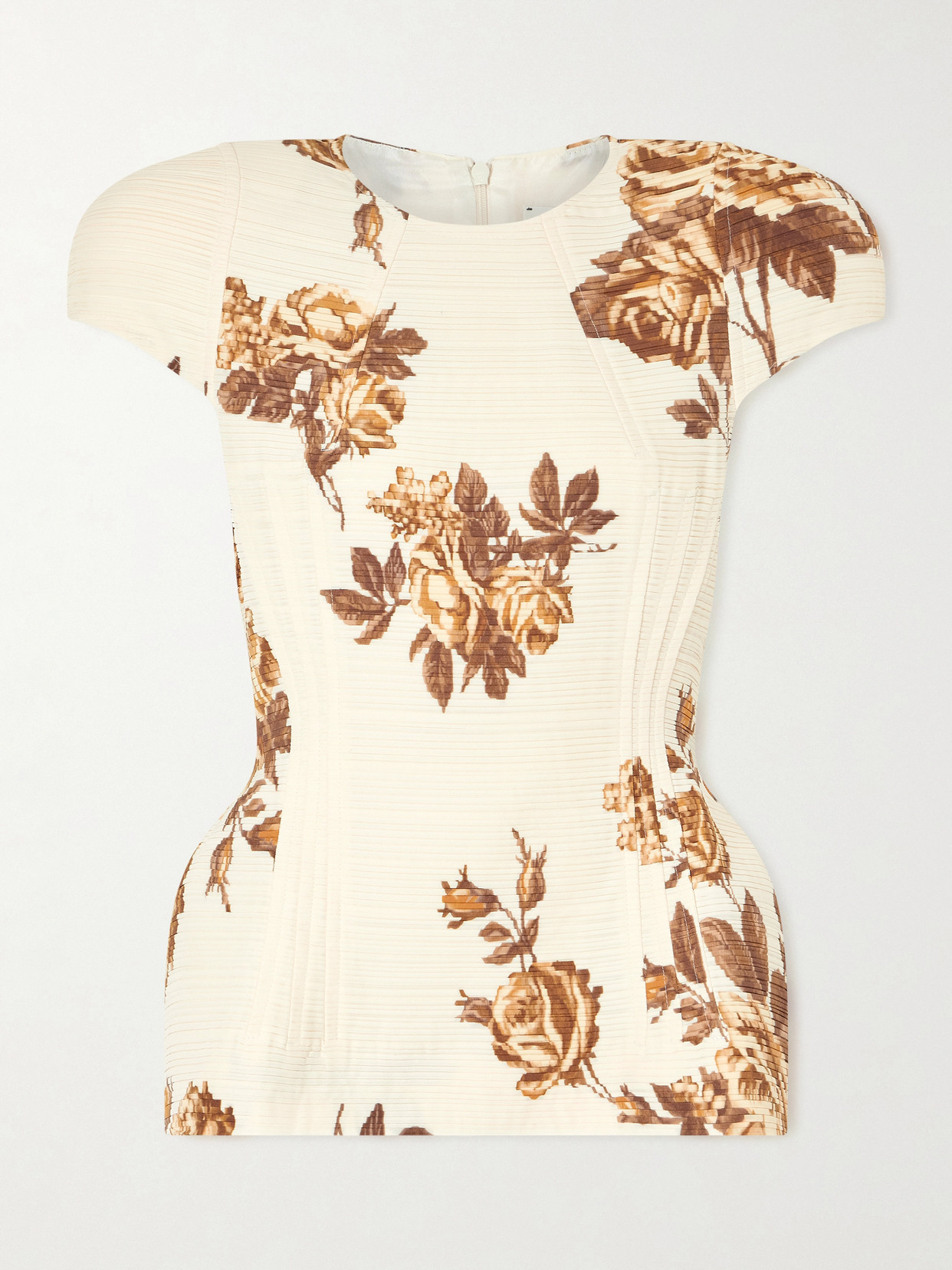 Floral-Print Plissé-Satin Blouse