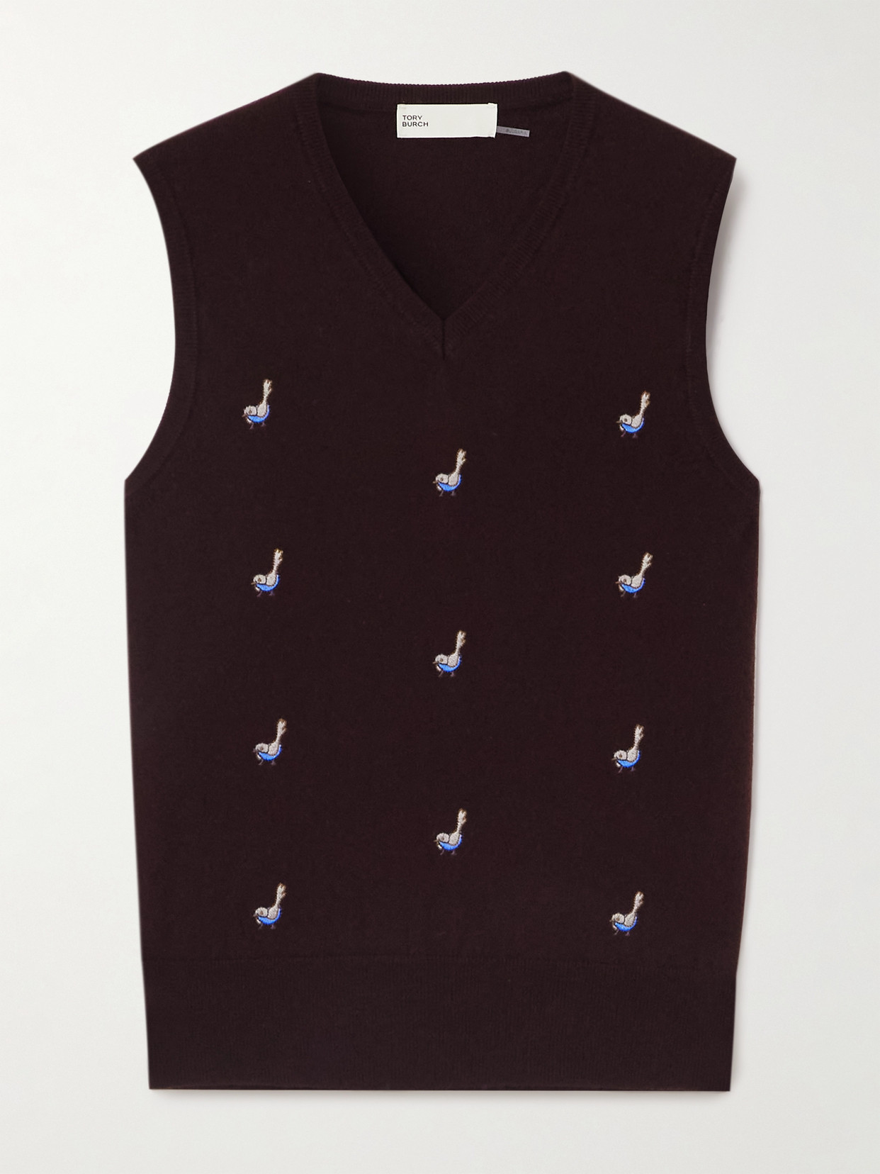 Tory Sport Embroidered Cashmere Sweater Vest In Burgundy