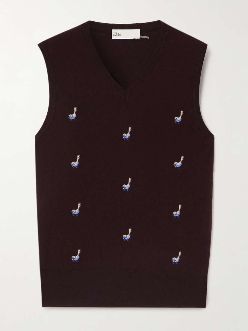 Tory Sport Embroidered Cashmere Sweater Vest