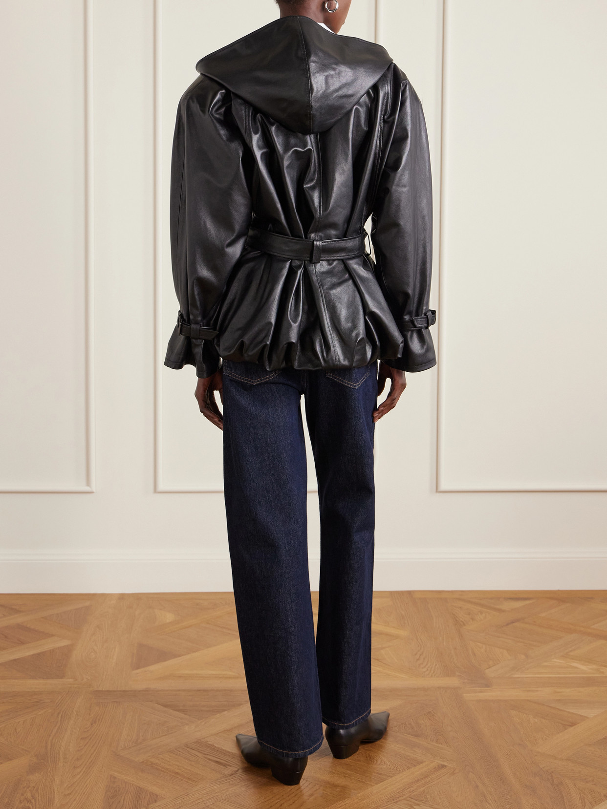 Magda Butrym Double-breasted Belted Hooded Leather Jacket In Black