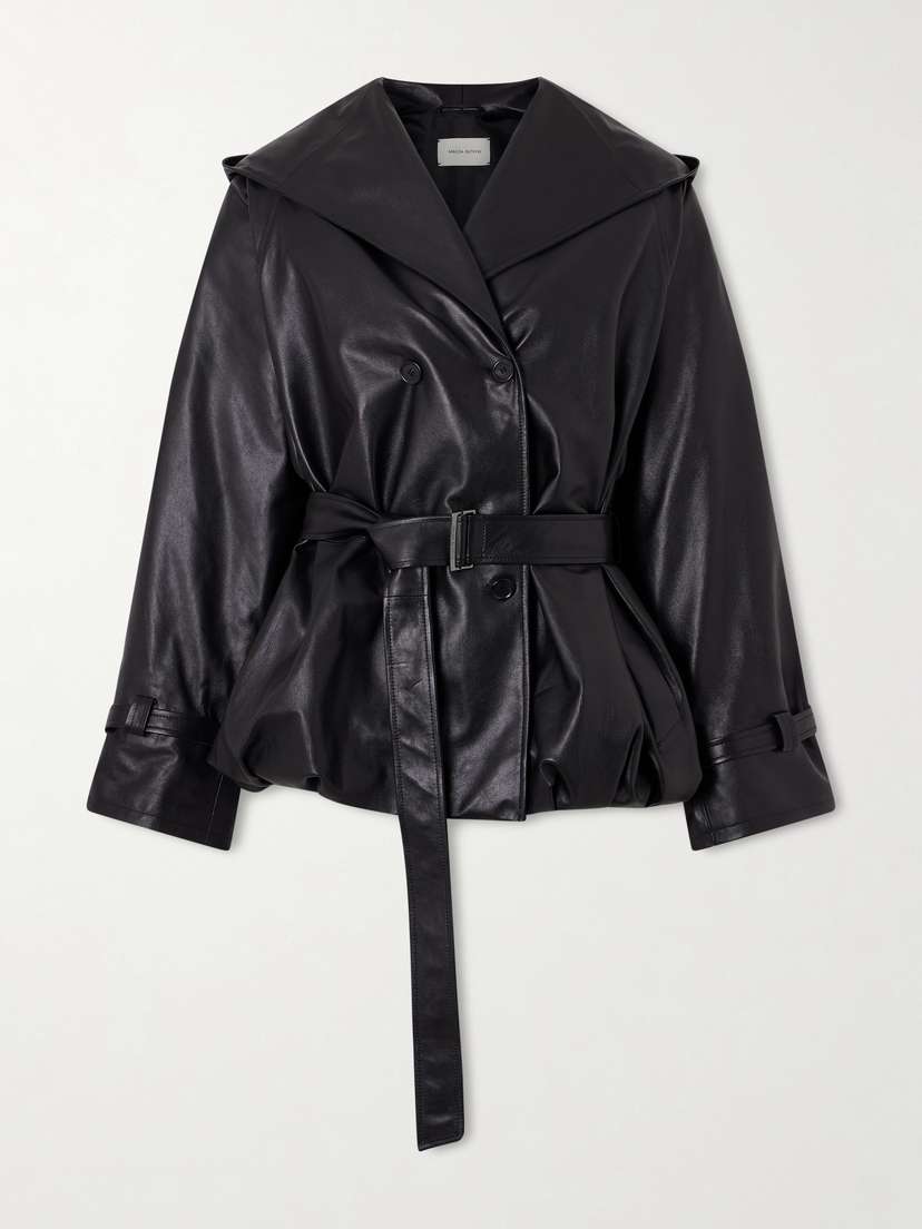 Magda Butrym Double-breasted Belted Hooded Leather Jacket