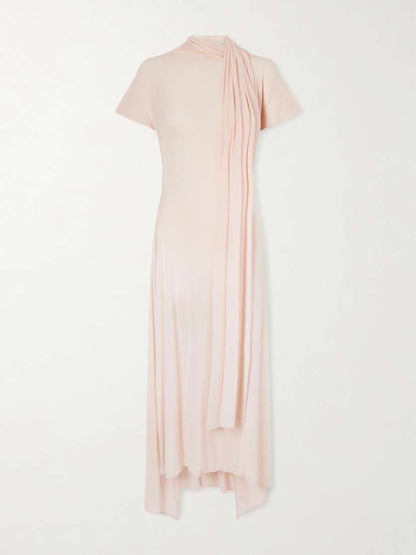 Scarf-detailed Open-back Asymmetric Jersey Dress