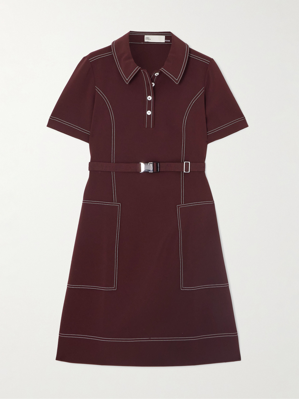 Tory Sport Belted Jersey Mini Dress In Brown