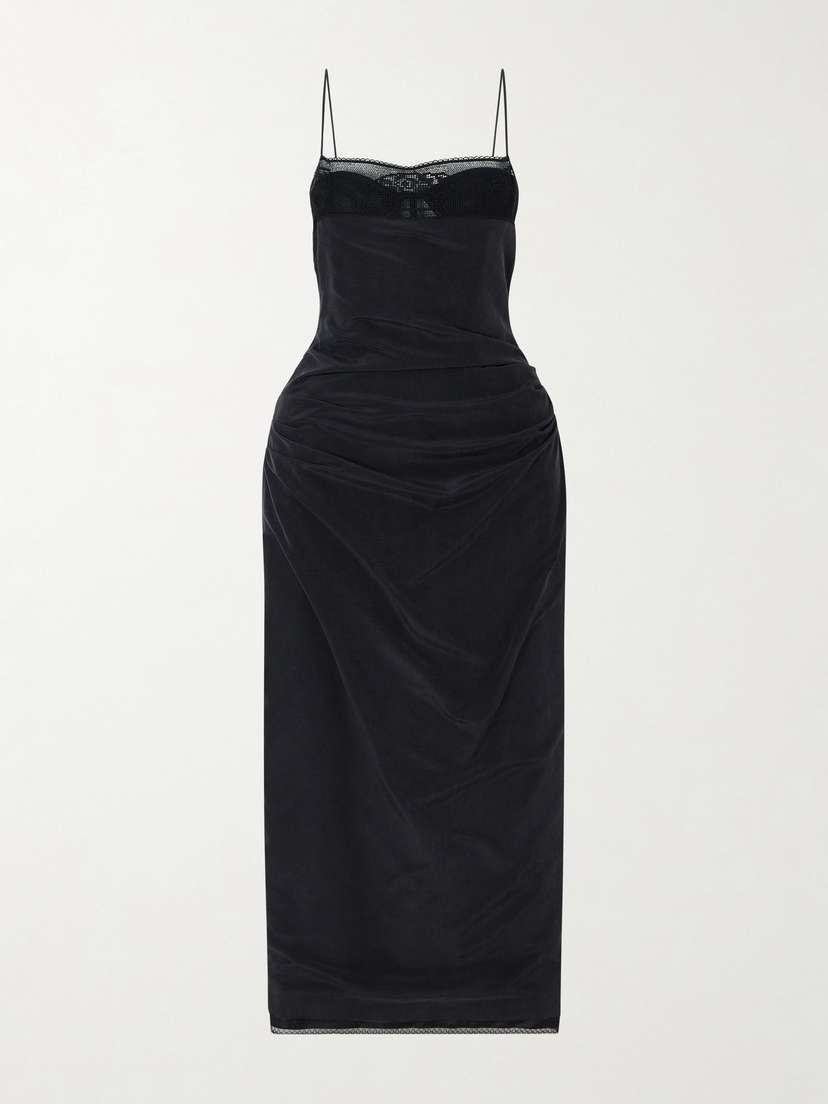 Magda Butrym Draped Lace-trimmed Silk-satin Midi Dress