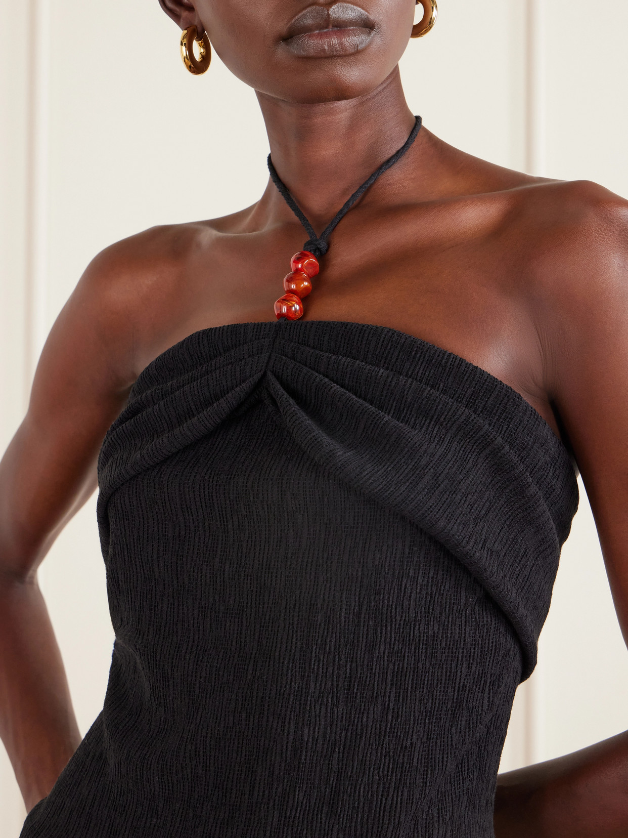 Textured Lyocell-Blend Halterneck Top