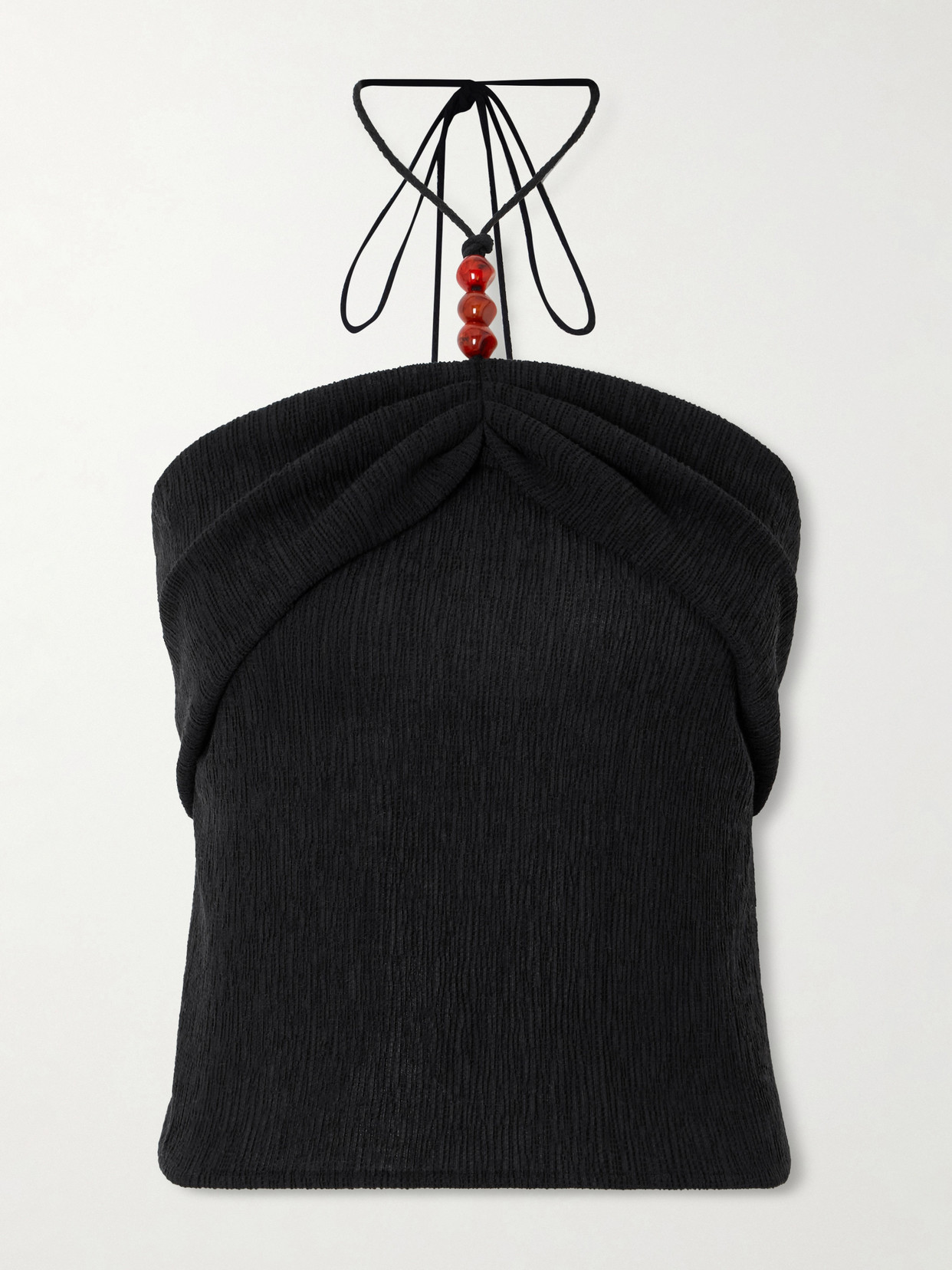 Magda Butrym Embellished Textured Lyocell-blend Halterneck Top In Black