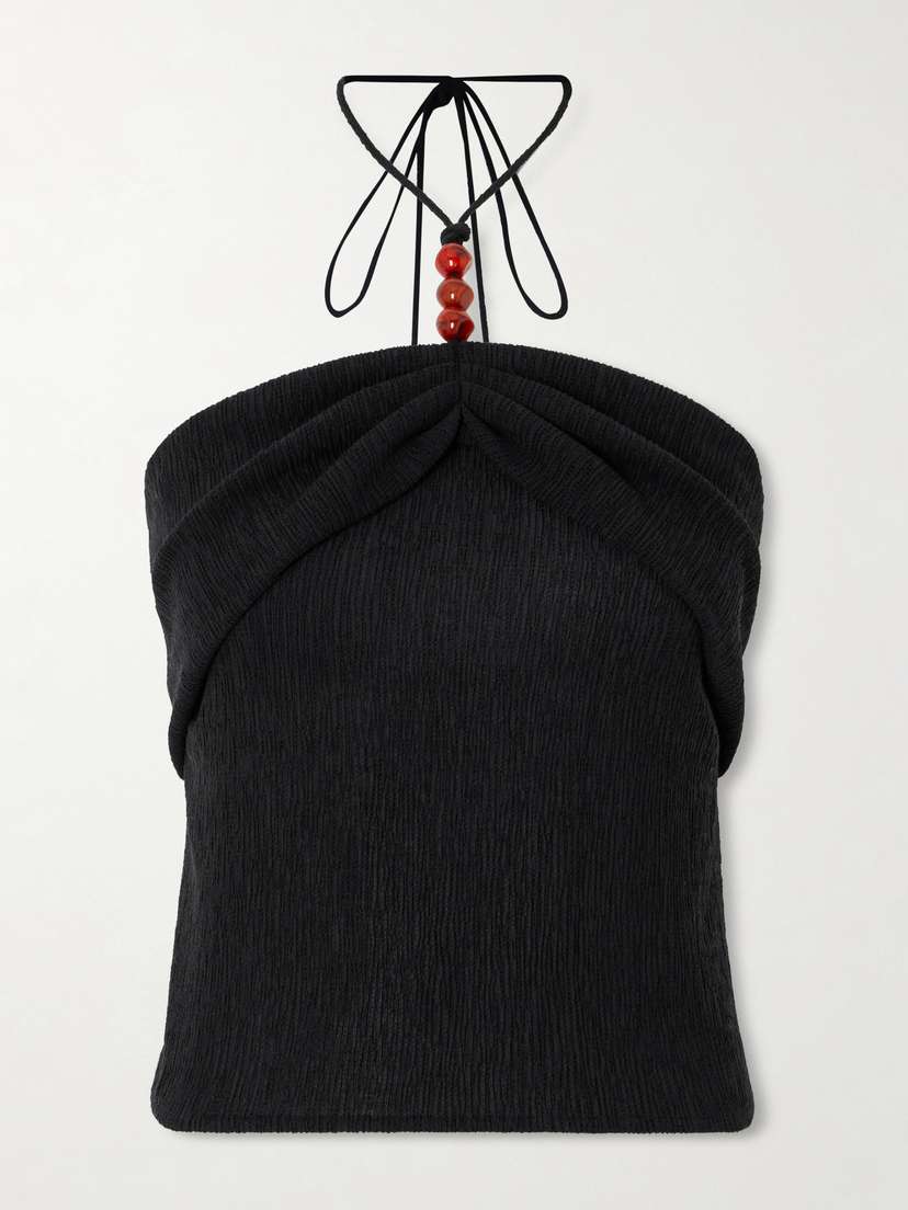 Magda Butrym Embellished Textured Lyocell-blend Halterneck Top