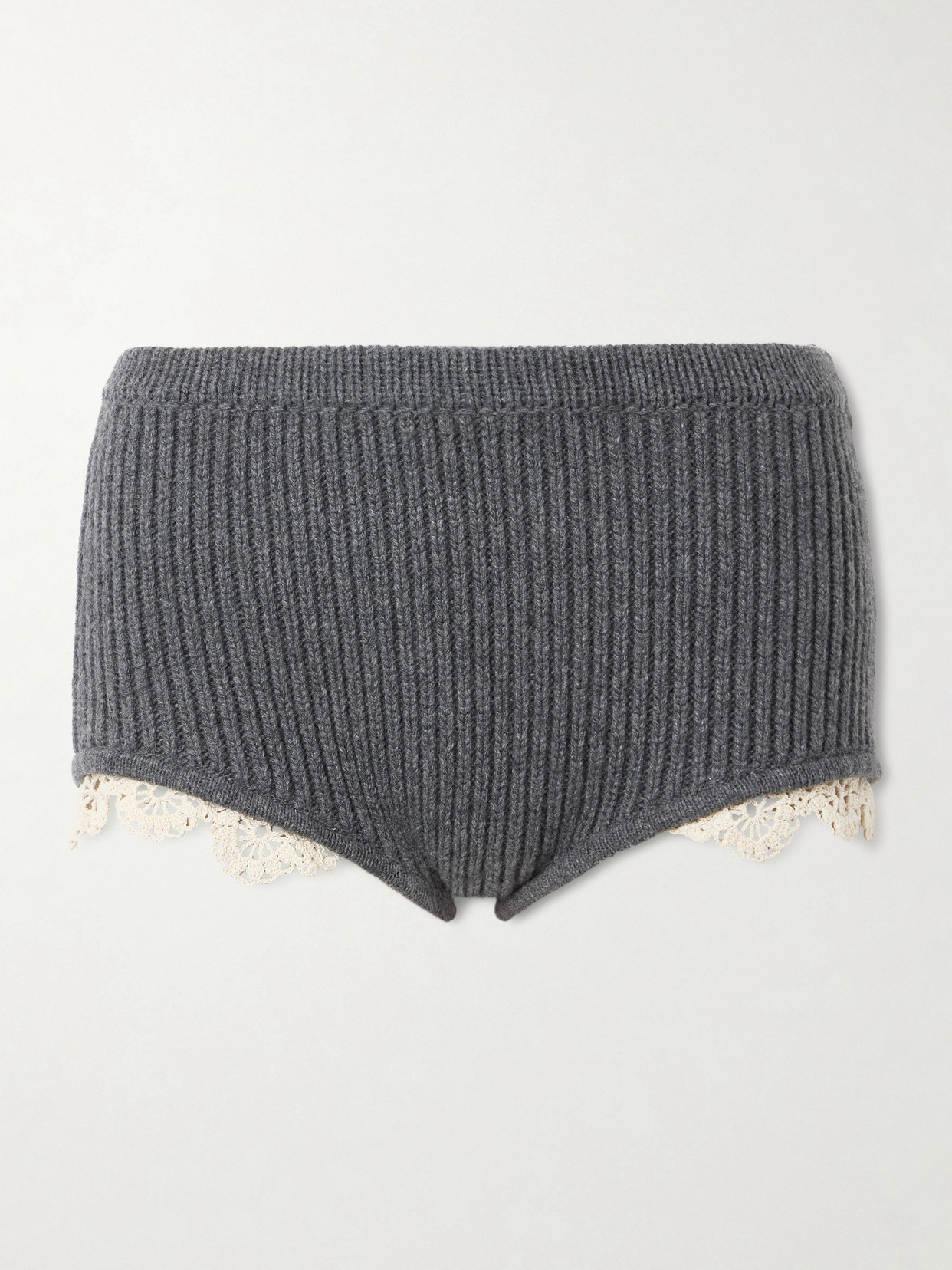 Magda Butrym Crochet-trimmed Knitted Cashmere Shorts In Gray