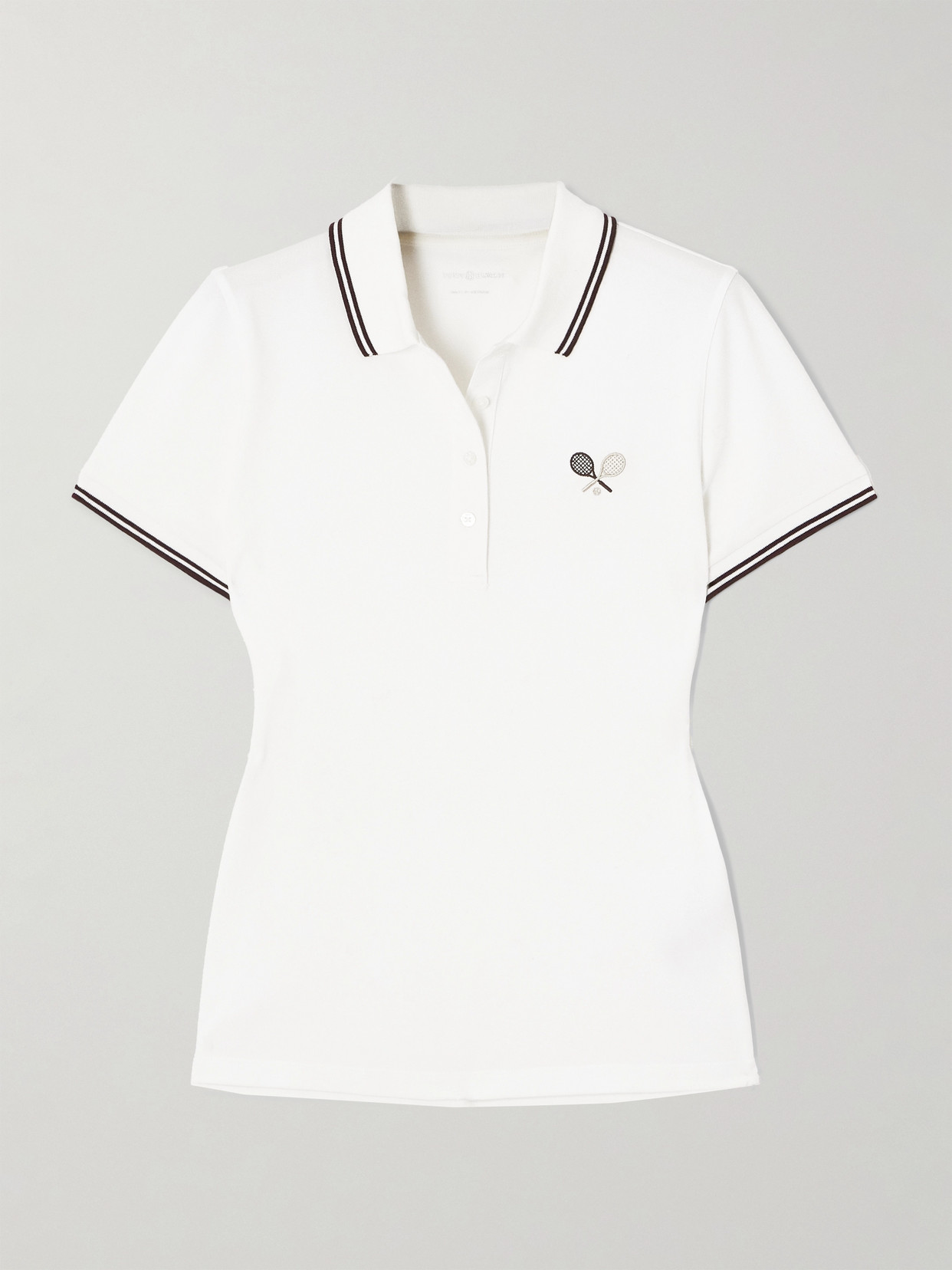 Tory Sport Embroidered Cotton-blend Piqué Polo Shirt In White