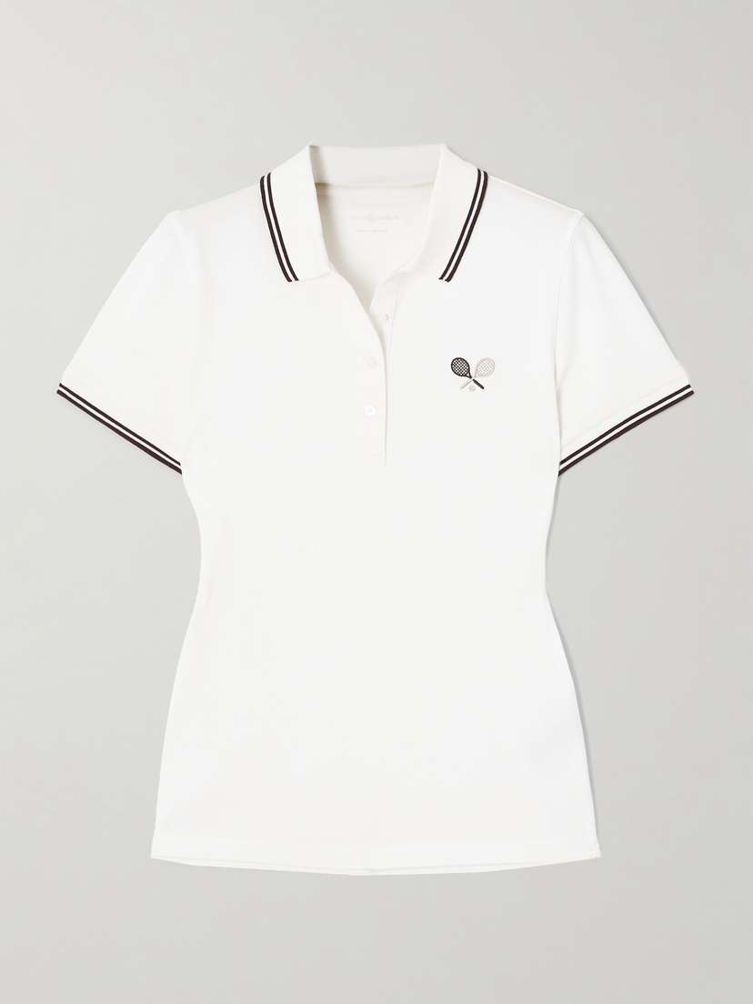 Tory Sport Embroidered Cotton-blend Piqué Polo Shirt