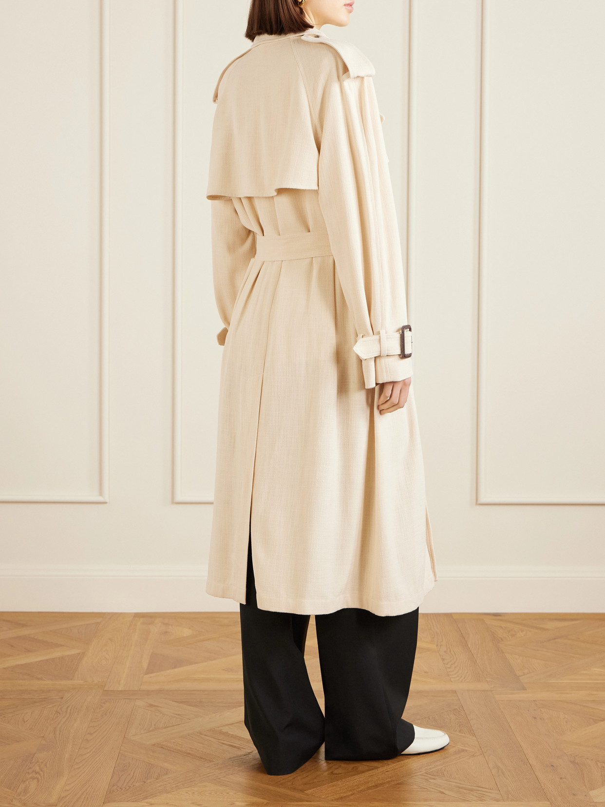 Wardrobe.nyc Double-breasted Belted Technical Shell Trench Coat In Neutral