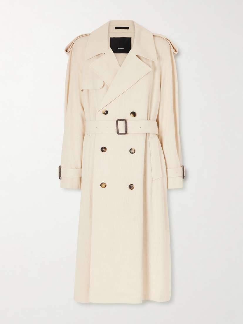 Double-breasted Belted Technical Shell Trench Coat