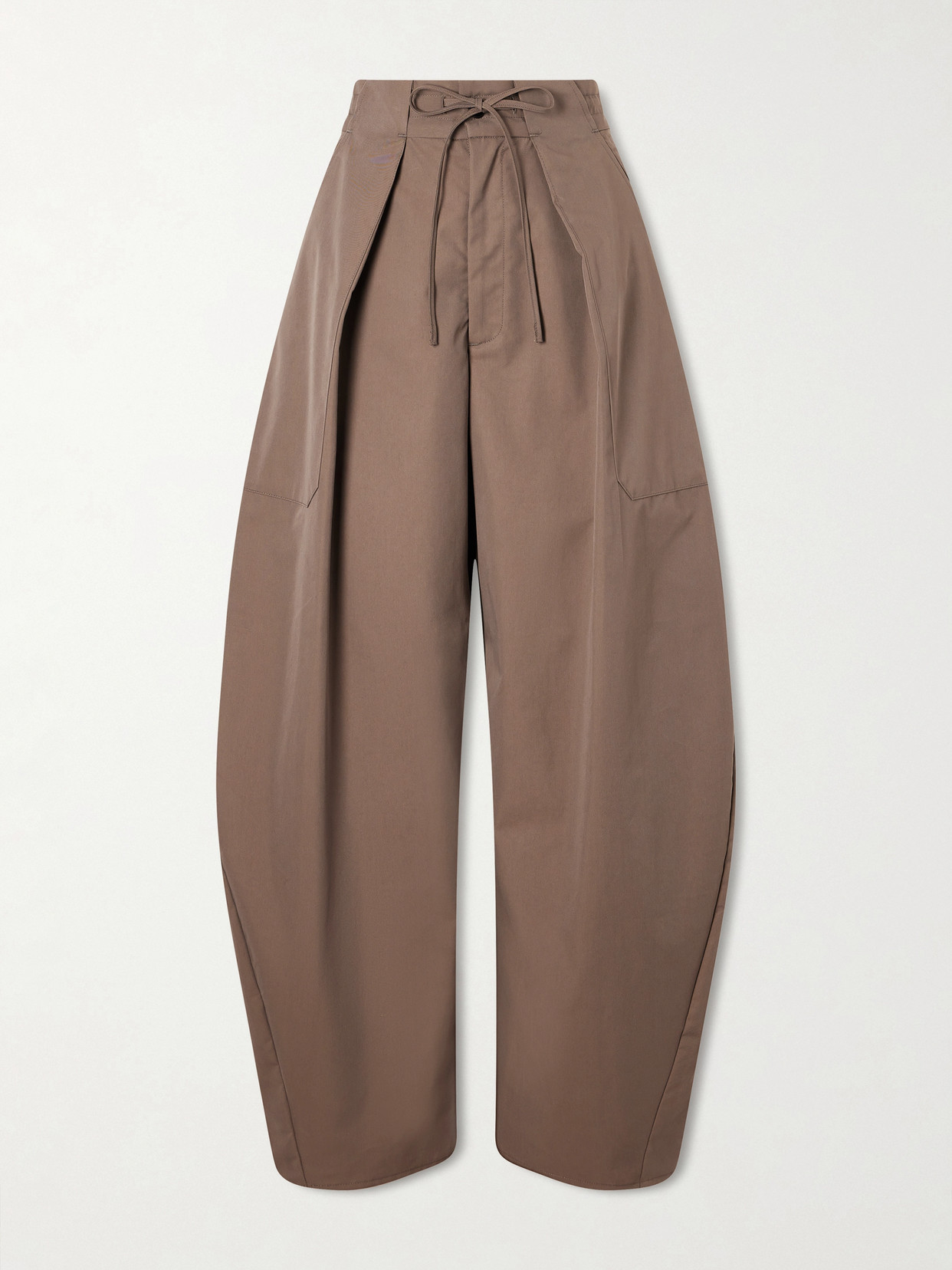 Kallmeyer Clemence Pleated Cotton-blend Twill Barrel-leg Pants In Brown