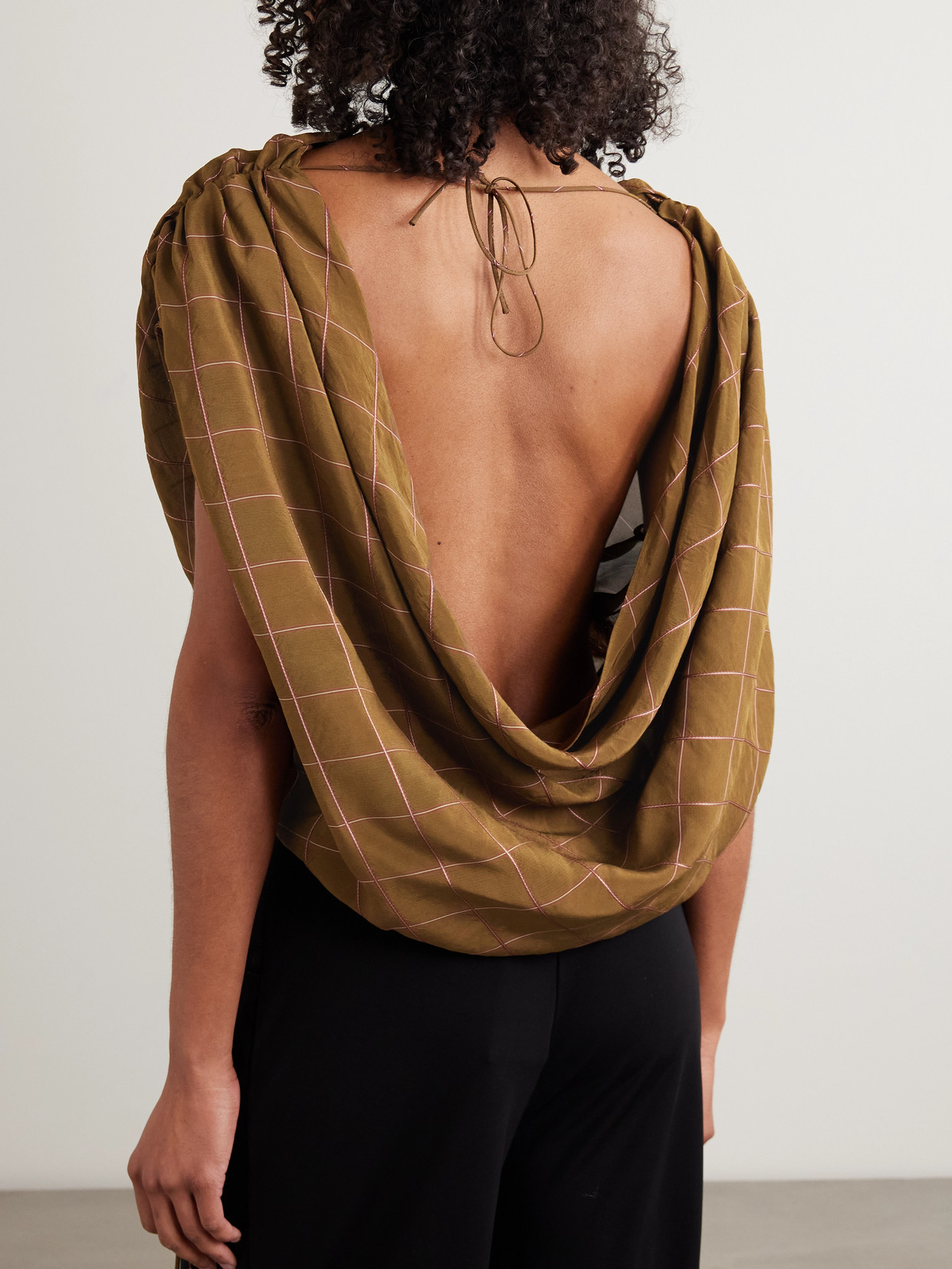 Naia Checked Draped Voile Top