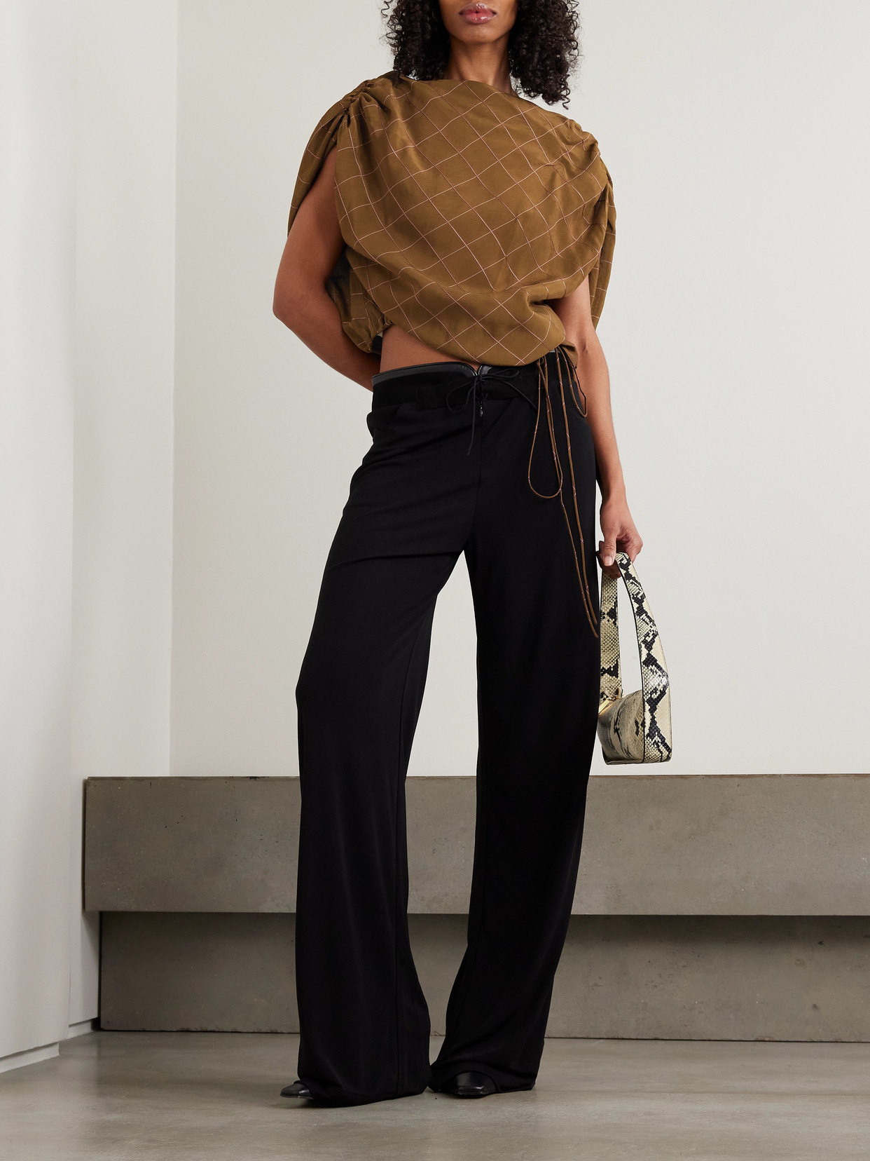 Naia Checked Draped Voile Top