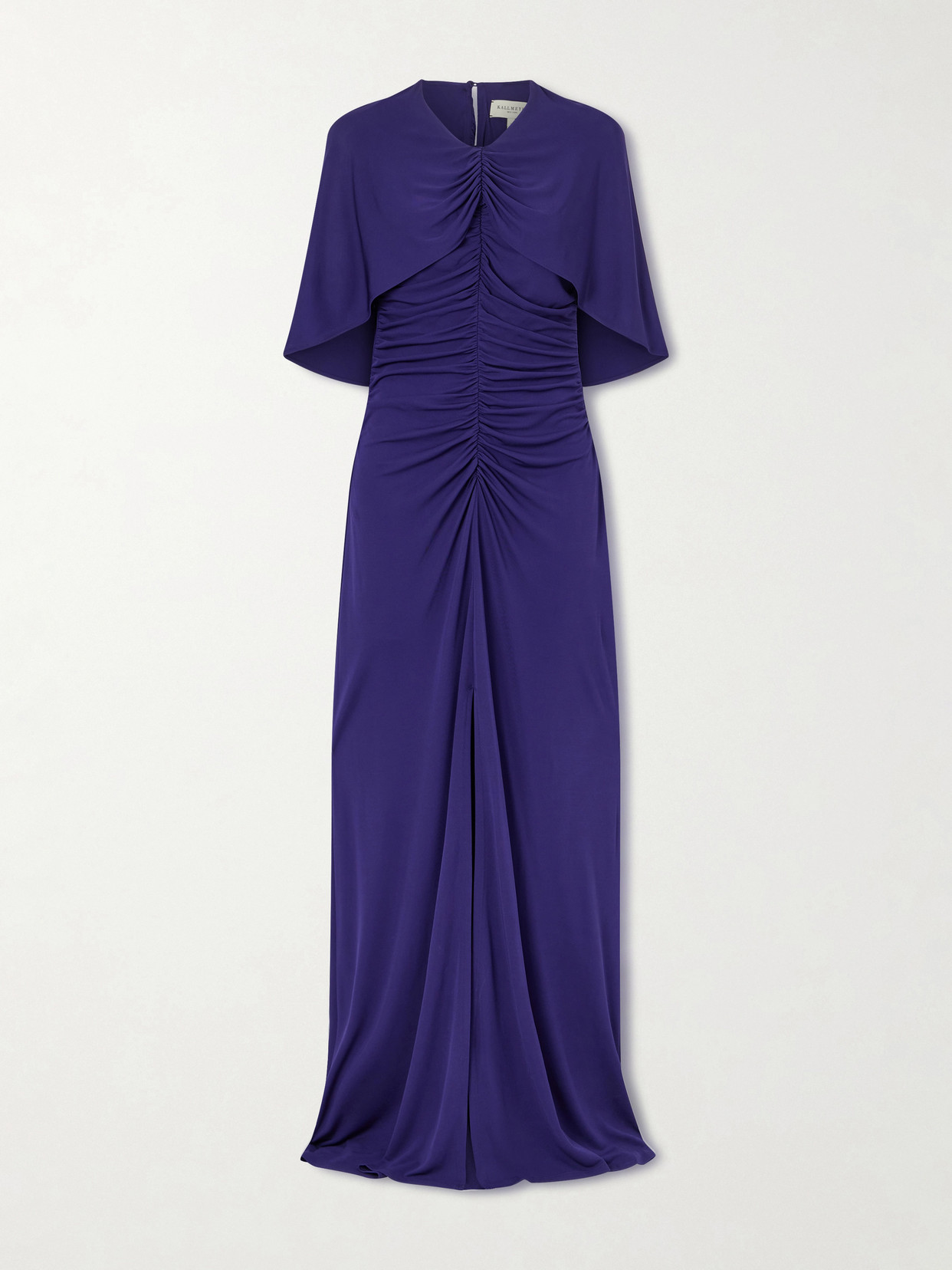 Kallmeyer Matilda Ruched Cape-effect Jersey Gown In Purple