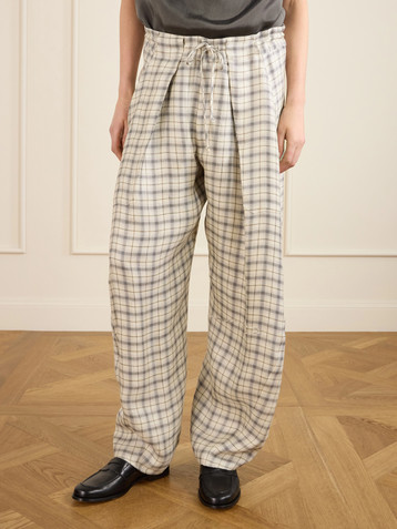 KALLMEYER Clemence pleated checked linen-blend pants