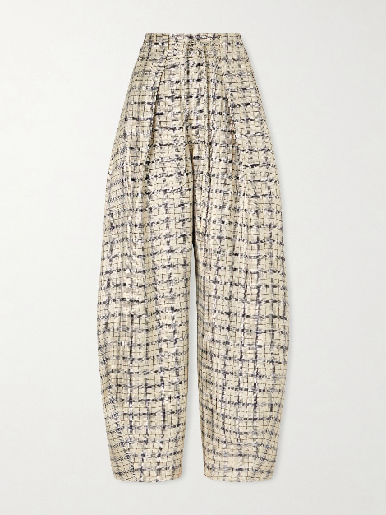 Kallmeyer Clemence Pleated Checked Linen-blend Pants In Neutral