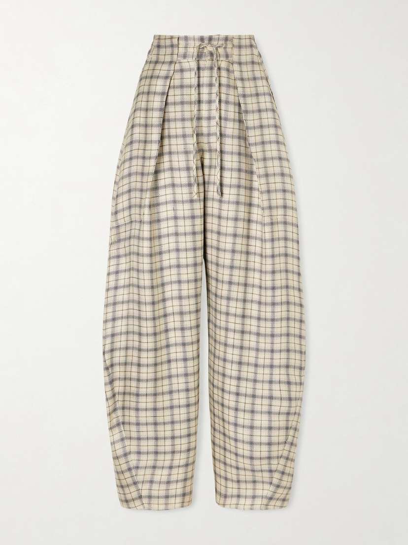 Kallmeyer Clemence Pleated Checked Linen-blend Pants