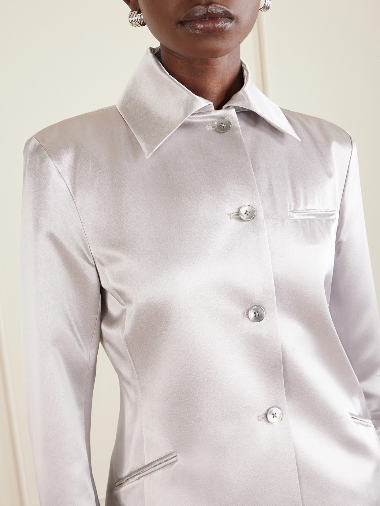 Kallmeyer Luca Satin-twill Blazer In Silver