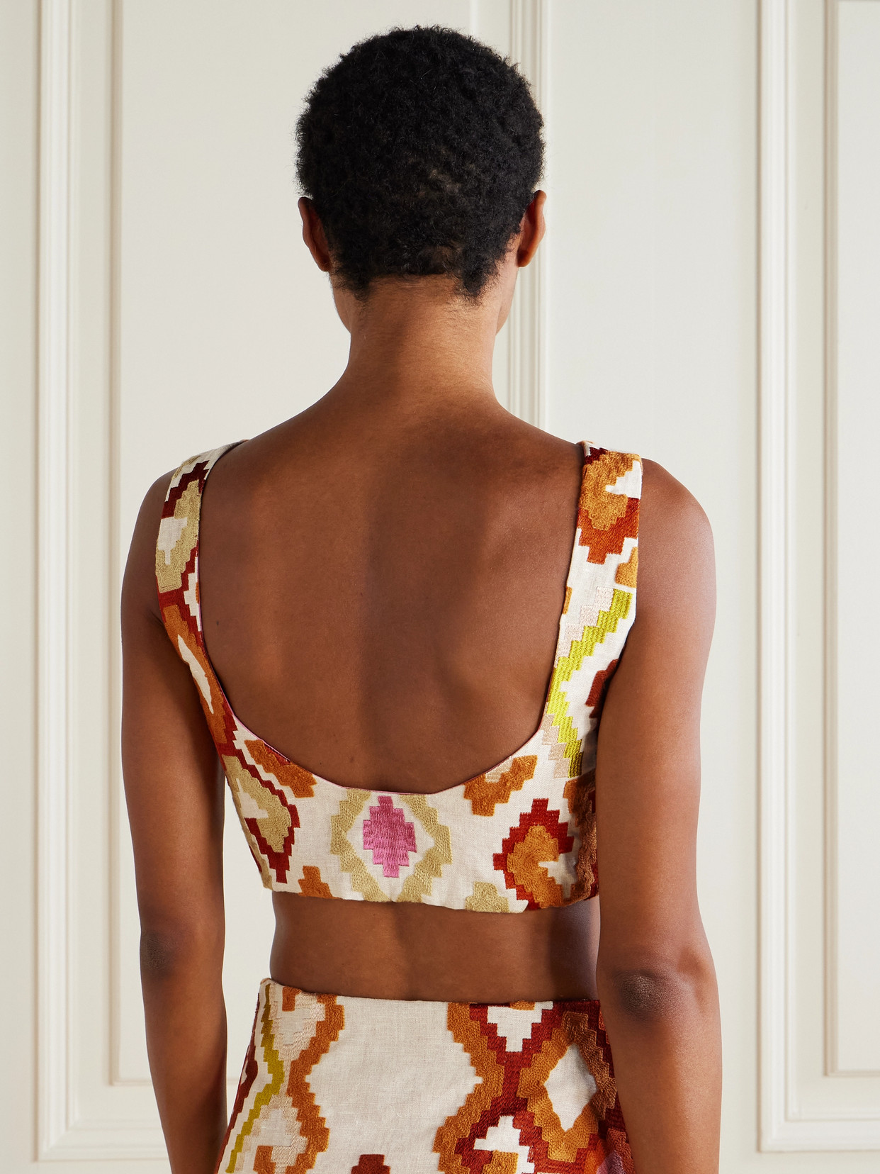 Santorini Cropped Embroidered Linen-Blend Top