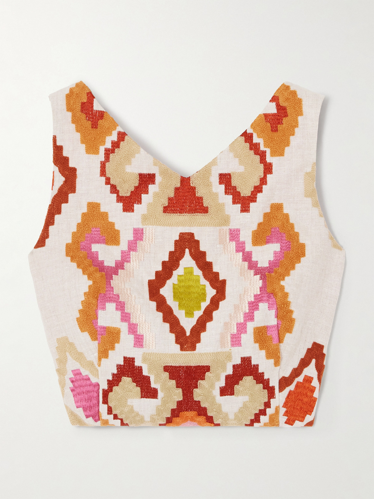 Marta Ferri Santorini Cropped Embroidered Linen-blend Top In Multi