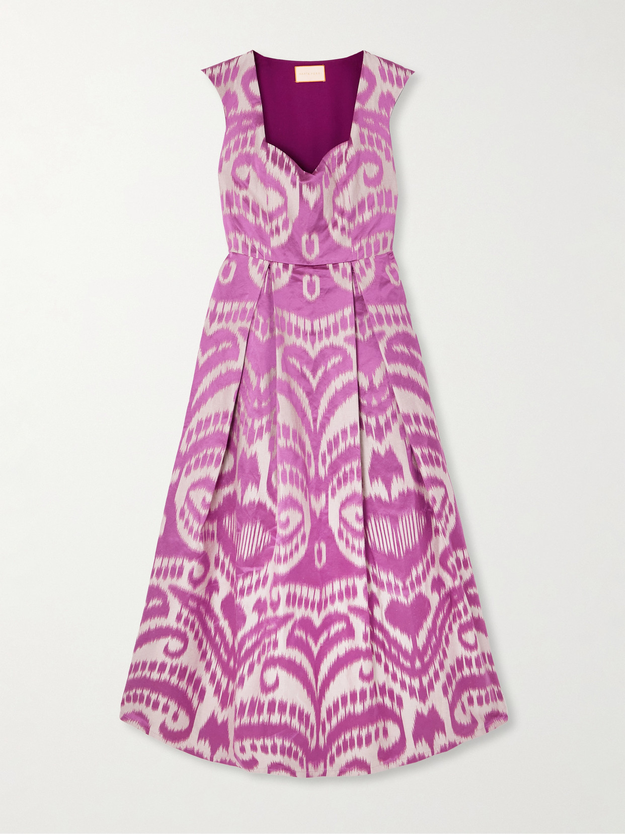 Marta Ferri Guenda Pleated Cotton, Silk And Linen-blend Jacquard Midi Dress In Pink
