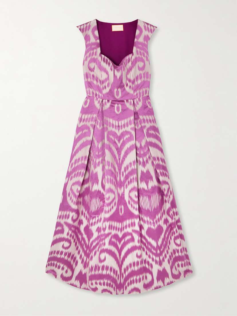 Marta Ferri Guenda Pleated Cotton, Silk And Linen-blend Jacquard Midi Dress
