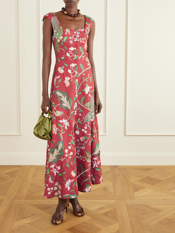 MARTA FERRI Farfalle embroidered linen-blend maxi dress