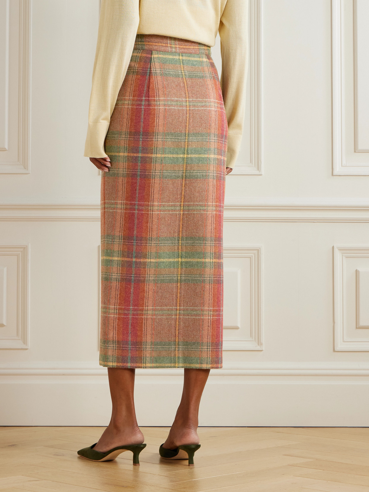 Marta Ferri Cipriani Checked Wool Midi Skirt In Red