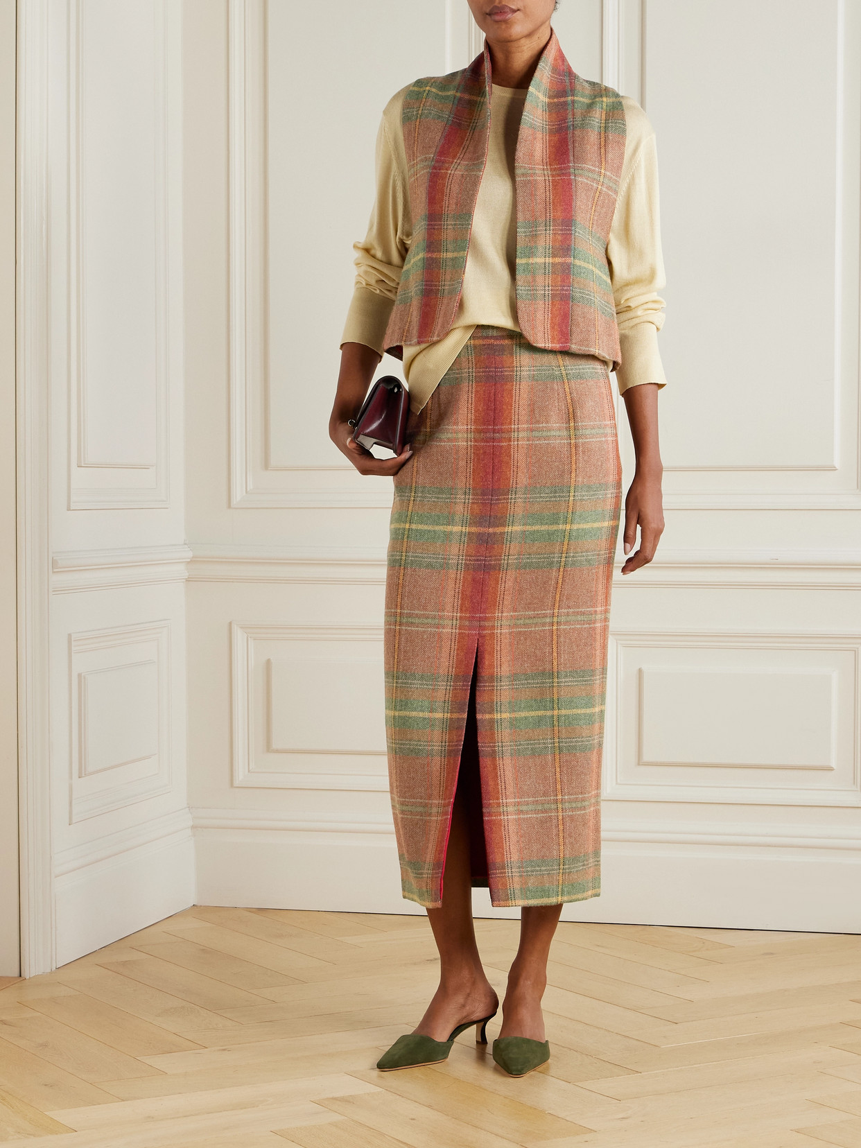 Marta Ferri Cipriani Checked Wool Midi Skirt In Red