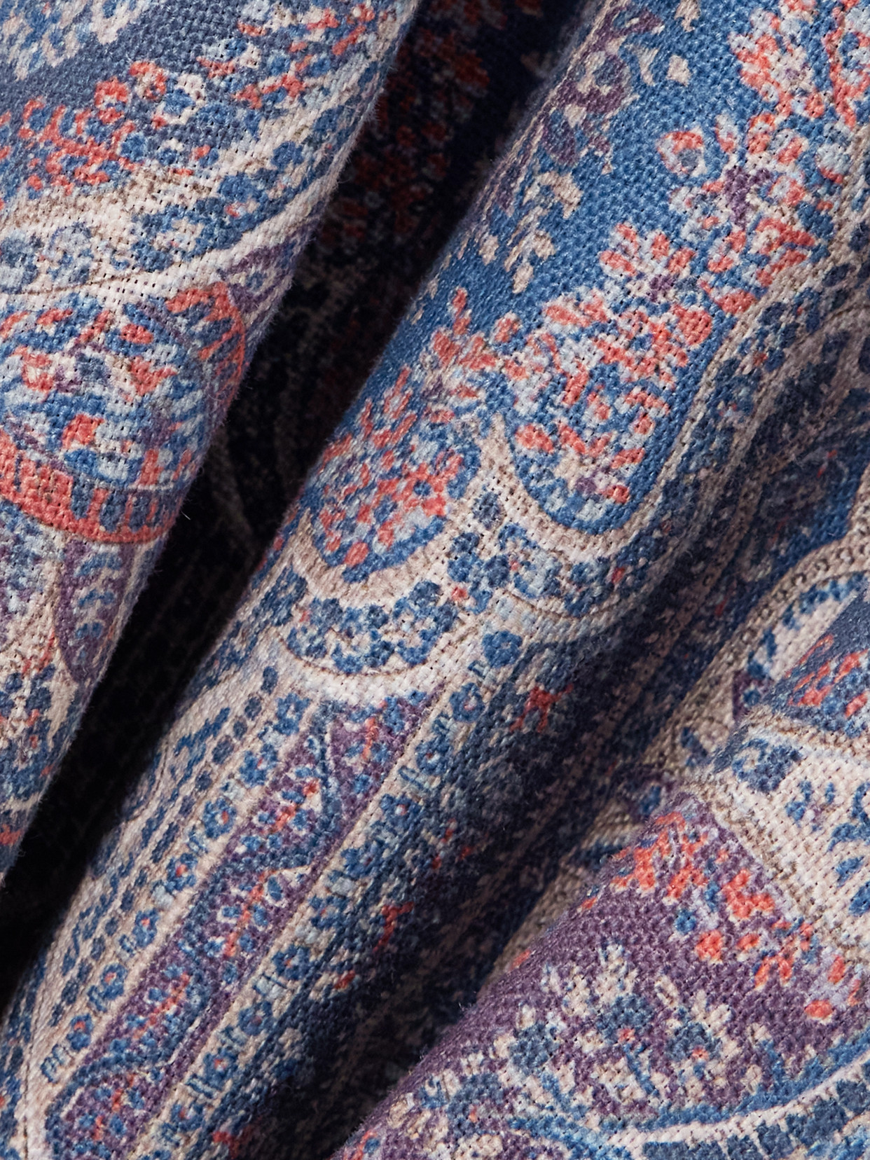 Marta Ferri Colonna Printed Linen Midi Dress In Blue