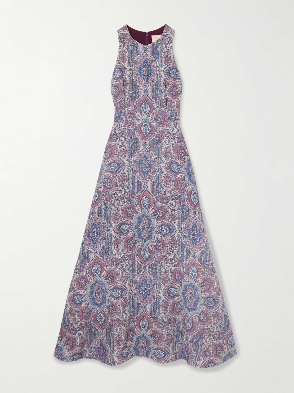 Marta Ferri Colonna Printed Linen Midi Dress In Blue