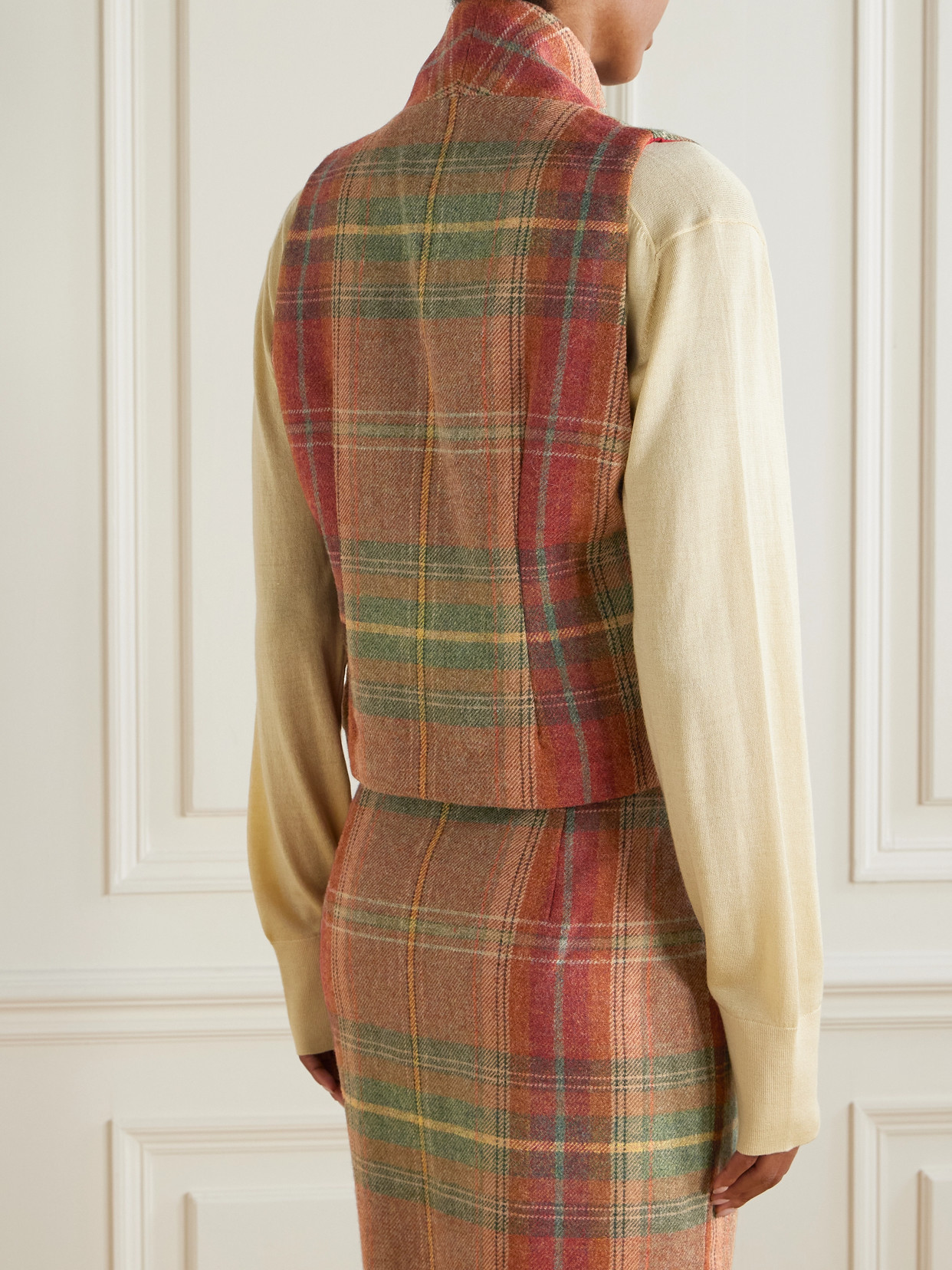 Marta Ferri Ramatuelle Checked Wool Vest In Red