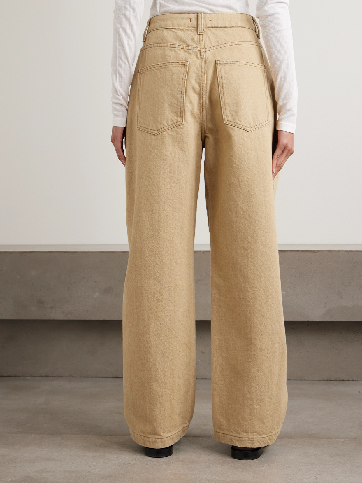 Ossou Lariat Draped Mid-rise Wide-leg Jeans In Neutral