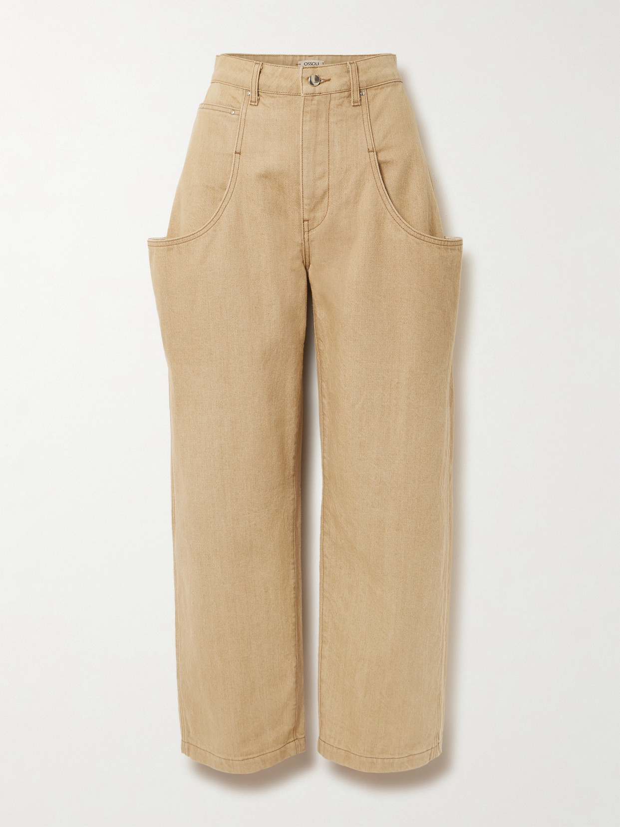 Ossou Lariat Draped Mid-rise Wide-leg Jeans In Neutral