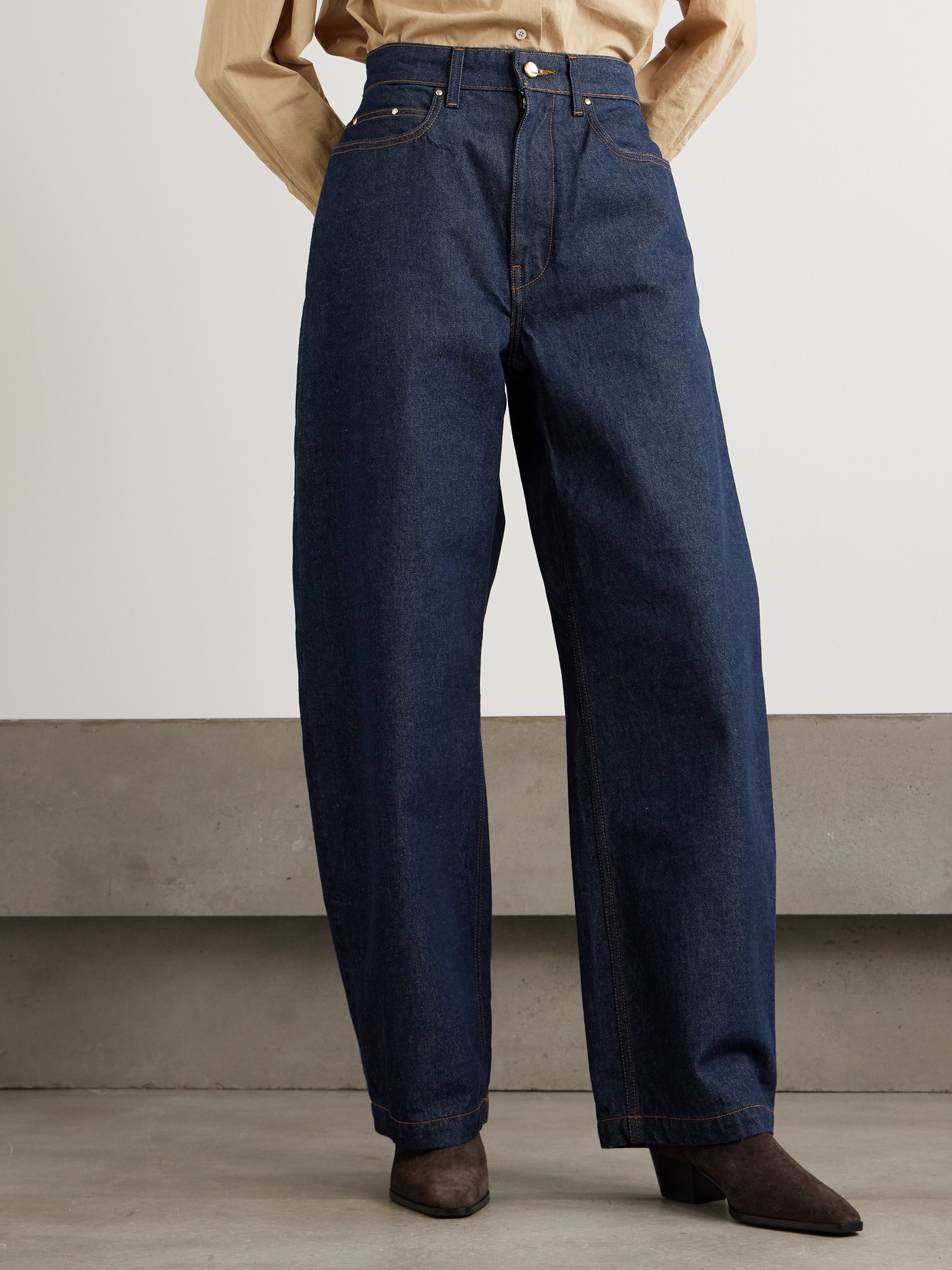 Ossou Bends High-rise Barrel-leg Jeans In Blue