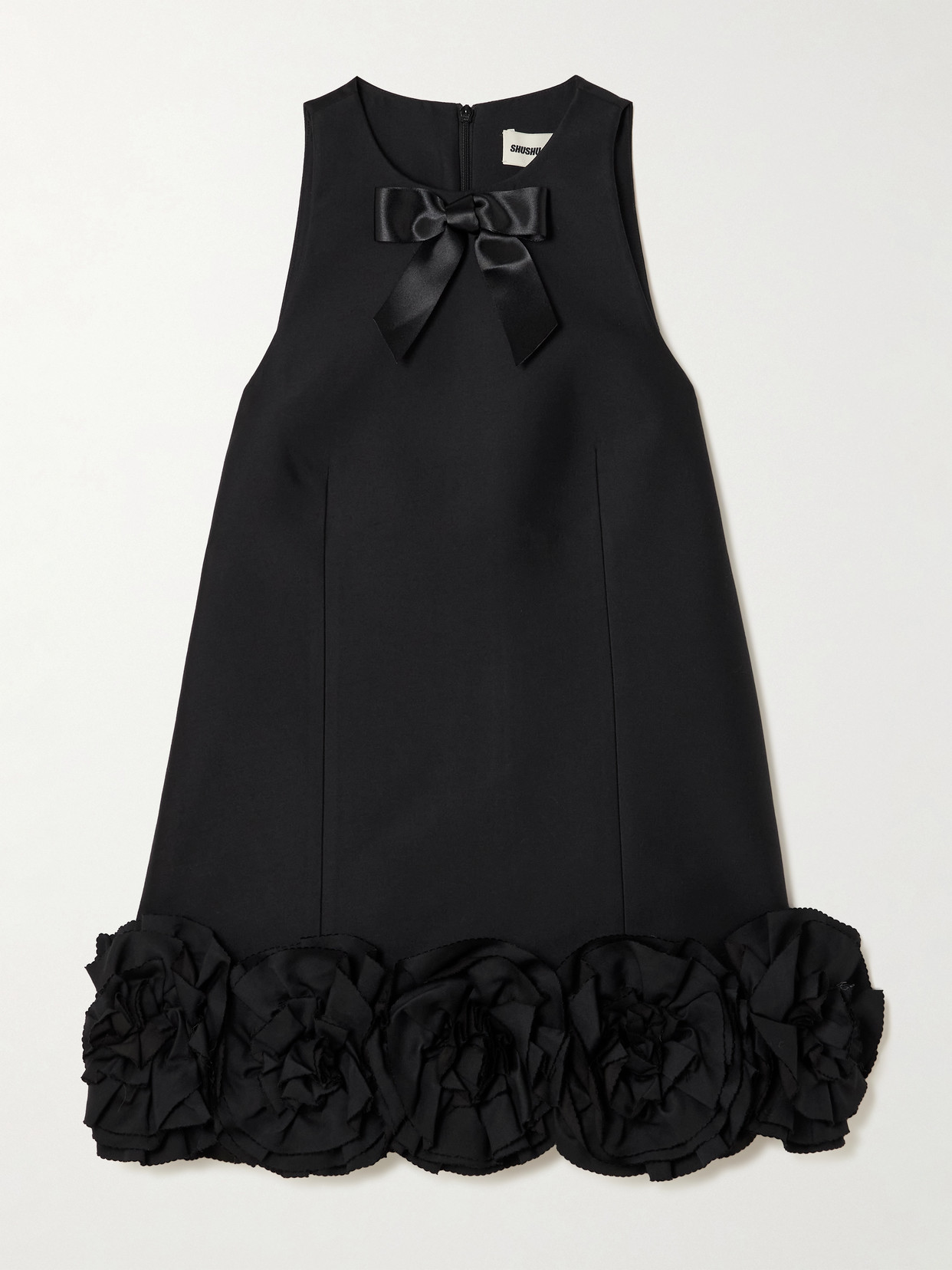 Shushu-tong Appliquéd Bow-embellished Twill Mini Dress In Black