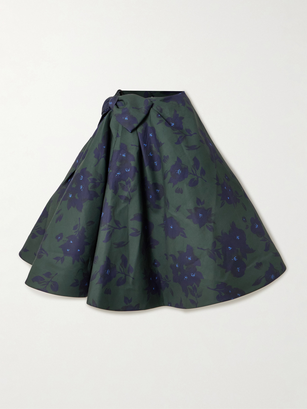 Shushu-tong Asymmetric Bow-embellished Floral-print Cotton Midi Skirt In Green