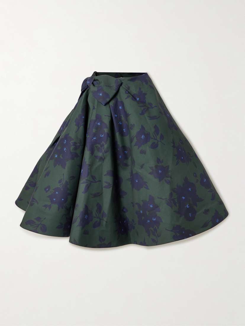 SHUSHU/TONG Asymmetric Bow-embellished Floral-print Cotton Midi Skirt