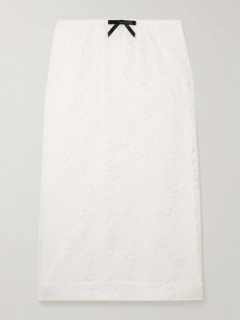 SHUSHU/TONG Bow-embellished Satin-trimmed Lace Midi Skirt