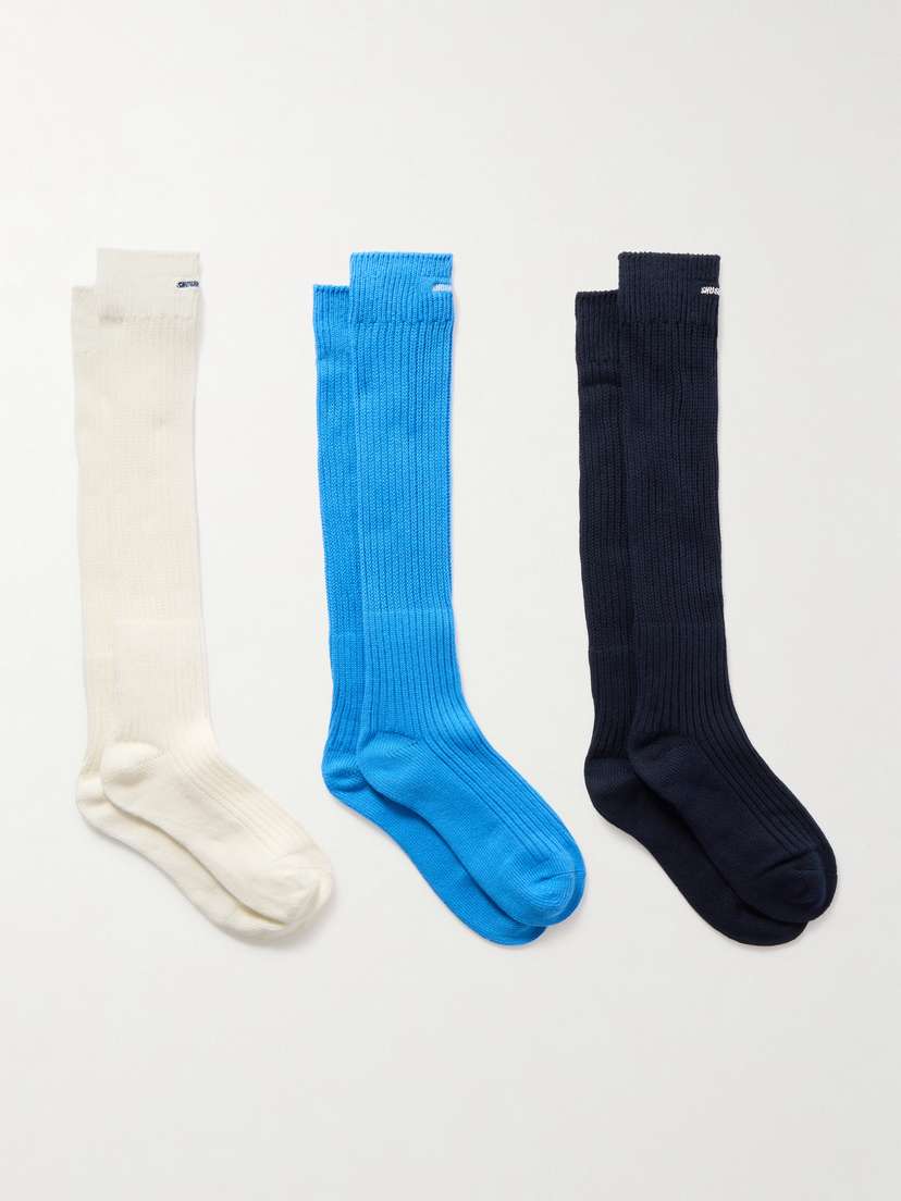 SHUSHU/TONG Pack Of Three Embroidered Cotton-blend Socks